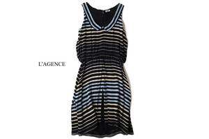 定価6万◆L'AGENCE◆極上◆シルク100% バックスリット&スリットヘム グラデーションボーダー シフォン ドレス ワンピース ◆ラジャンス