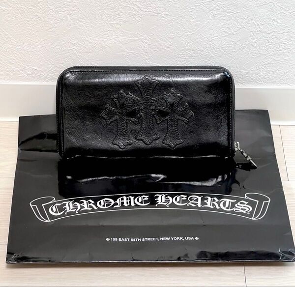 【良品+確実正規品】長財布 クロムハーツ3セメタリークロス ジップウォレット CHROME HEARTS ZIP レザー 本革