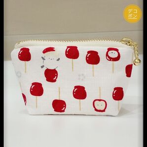 コインケース 小銭入れ 小物入れ シナエナガとりんごあめ(白) ハンドメイド