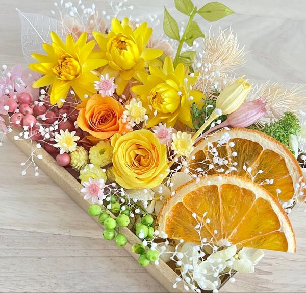 花材セット フルーティーオレンジ プリザーブドフラワー ハーバリウム花材 花材セット かすみ草 アジサイ