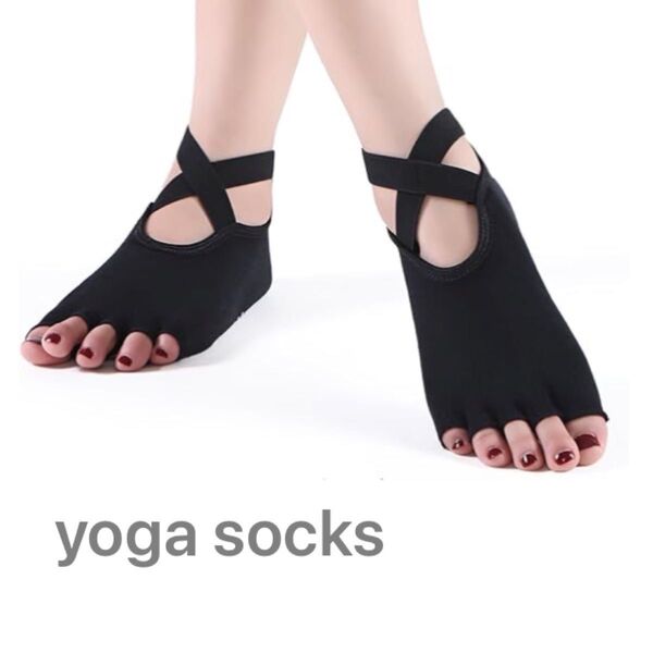 5本指 ヨガソックス 靴下 ピラティス Fサイズ 綿 コットン yoga ジム つま先なしフィットネス 黒 滑り止め クロスタイプ