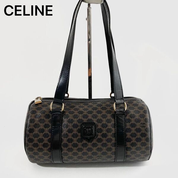 【美品】CELINE セリーヌ ドラムバッグ ショルダーバッグ トリオンフ 黒マカダム