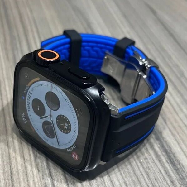 ケース付き【BLUE×BLACK】Apple Watch AppleWatch アップルウォッチ ベルト バンド カバー