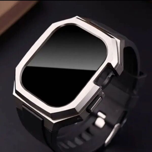 ultra/ウルトラ1/2 49mm【絶対最安】高級黒銀Apple Watch アップルウォッチ ベルト バンド カバー ケースB