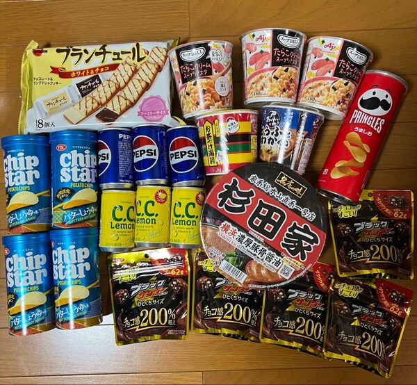 お菓子 食品 詰め合わせ チップスター カップラーメン 杉田家 ペプシ ccレモン ブラックサンダー スープパスタ お茶漬け ②