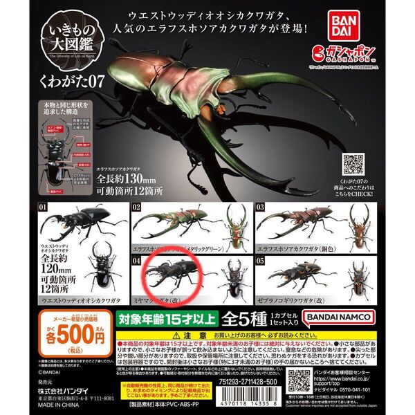【開封品】いきもの大図鑑 くわがた07 ミヤマクワガタ(改) ガシャポン フィギュア バンダイ BANDAI 3