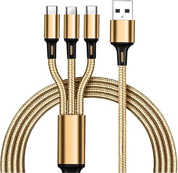 3in1 充電ケーブル Type-C Micro USB USB ゴールド 1.2m 3本セット