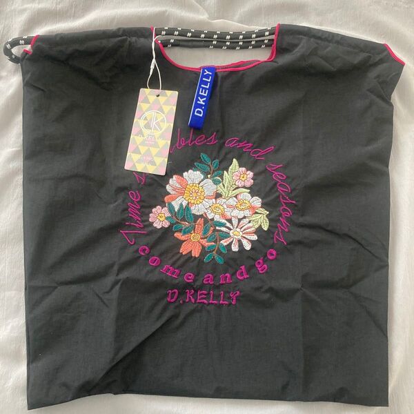 ☆D.KELLY 刺繍トートバッグ 刺繍エコバッグ ナイロンバック Mサイズ