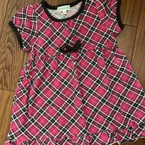 チェック柄ワンピース ピンク 90