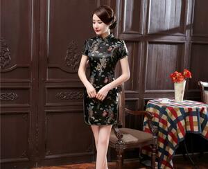 [ new goods ] 2XL black satin China dress .... China clothes sexy One-piece dress kyaba Halloween black 