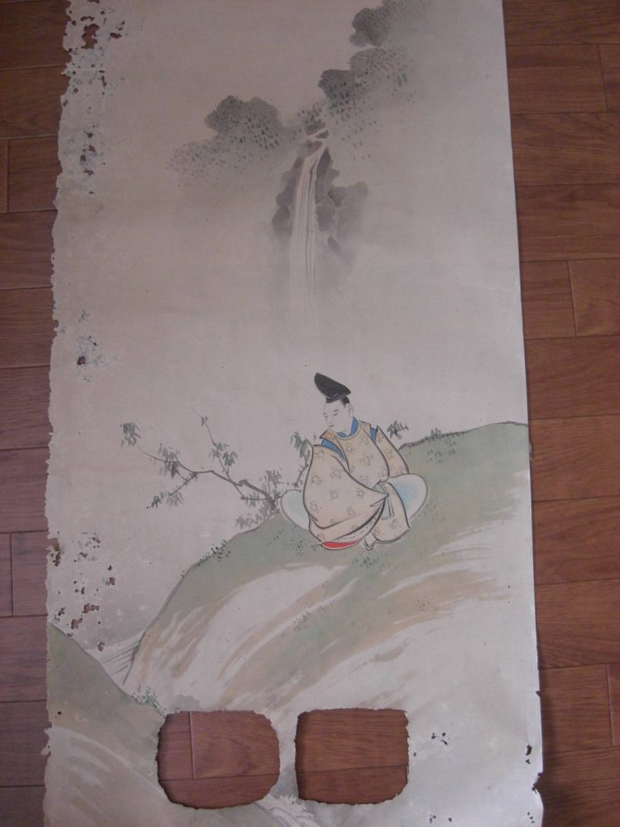 旧家解体 掘り出し品 古画 無落款 山水/公家人物画 大型肉筆水墨画/襖絵A-1151, 絵画, 日本画, 人物, 菩薩