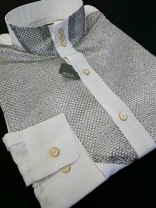 新品　SALE!!　送料無料　GULL　スタンドカラー　ドレスシャツ　Sサイズ ゆったり　ダンス カラオケ パーティー　日本製　N2078 白シルバー