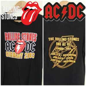 古着屋購入 S【THE ROLLING STONES×ACDC/ローリングストーンズ】MENS/メンズ 男性用 トップス 半袖 カットソー Tシャツ バンドT 2003年