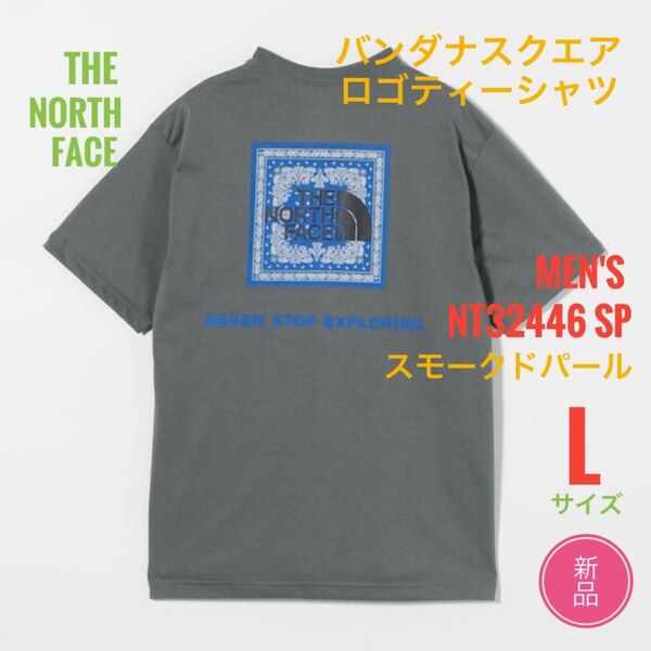新品☆ノースフェイス バンダナスクエアロゴ Tシャツ メンズ L グレー