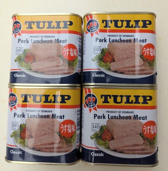 TULIP 340g×4缶 お買い得!うす塩味スパムおにぎりに!