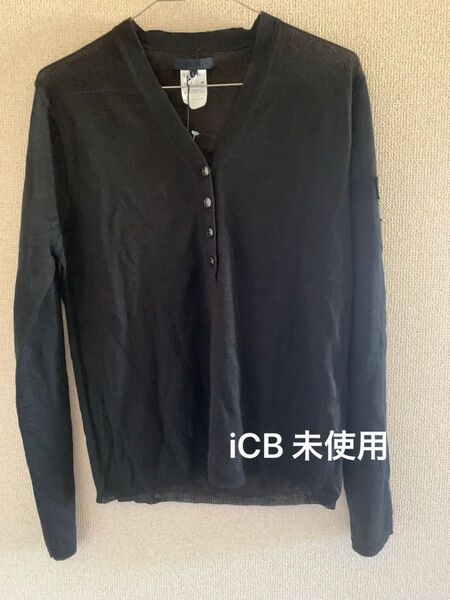 未使用 タグ付き iCB サマーニット プルオーバー 黒 リネン 絹 混合 オンワード ブラック