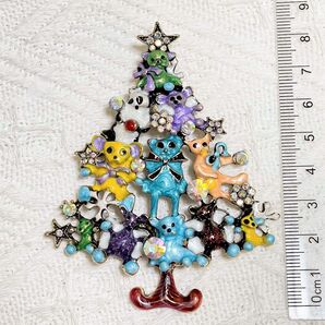 カラフル 熊 クマ ツリー ラインストーン ブローチ ピンブローチ