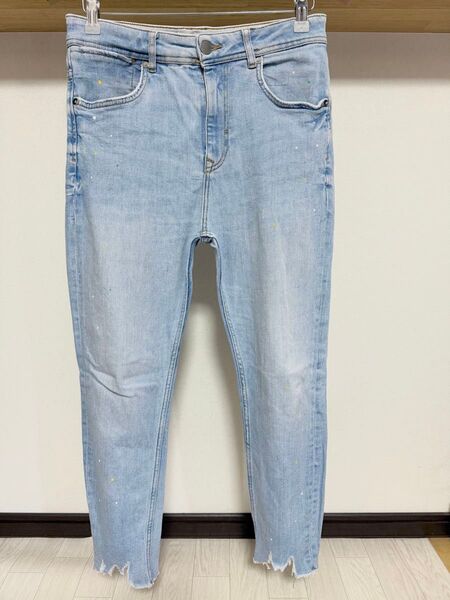 柔らかめ 春夏 ペイント ZARA MAN カットオフ 38 ストレッチ スキニー ダメージ デニム メンズ パンツ ジーンズ