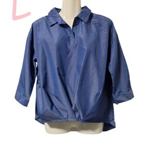 新品 is in 七分袖ブラウス ブルー 裾タック L プルオーバー *0284