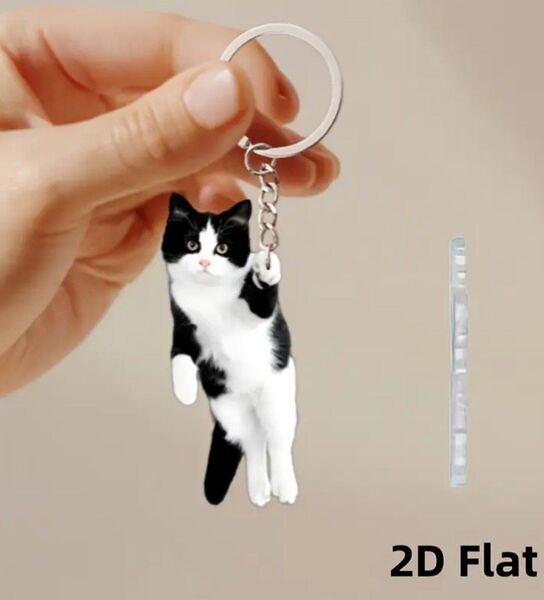 新品 2Dアクリル ハチワレ 可愛い猫キーホルダー