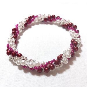 割引中 ペレンクロッシェブレスレット(ホワイト・ローズ4mm玉) 16cm