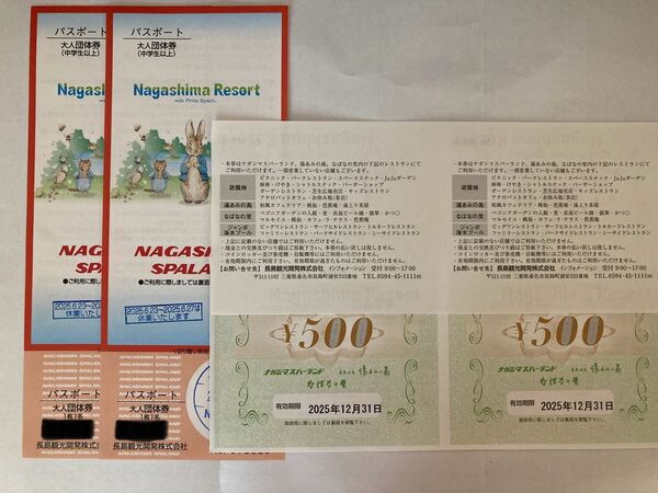 ナガシマスパーランドパスポート大人2枚ペア+ ミールクーポン(2,000円分)