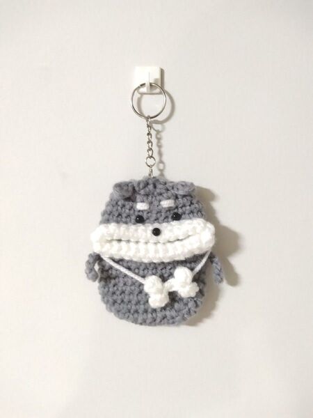 わんこのキーホルダー 小物入れ ハンドメイド パクパクモンスター風 骨ポシェット付き