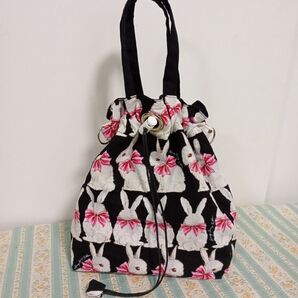 ハンドメイド 巾着バッグ おしゃれうさぎさん