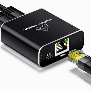 LAN分配器 スイッチングハブ 1入力2出力 高速 1000Mbps LANケーブル分岐 有線LAN データー伝送 イーサネット