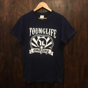 アメリカ古着 半袖 プリントTシャツ ネイビー YOUNGLIFE Sサイズ