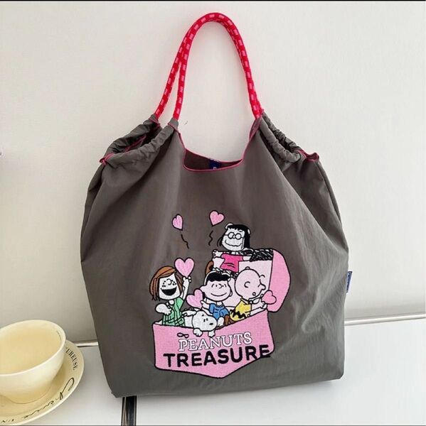 入荷 大人気 翌日発送 大容量 スヌーピ刺繍 エコバッグ ショルダーストラップなし