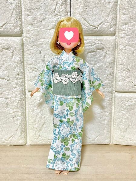 22cmドール用浴衣 紫陽花 ガチャバニティバッグ付き あじさい柄ゆかた リカちゃん ブライス