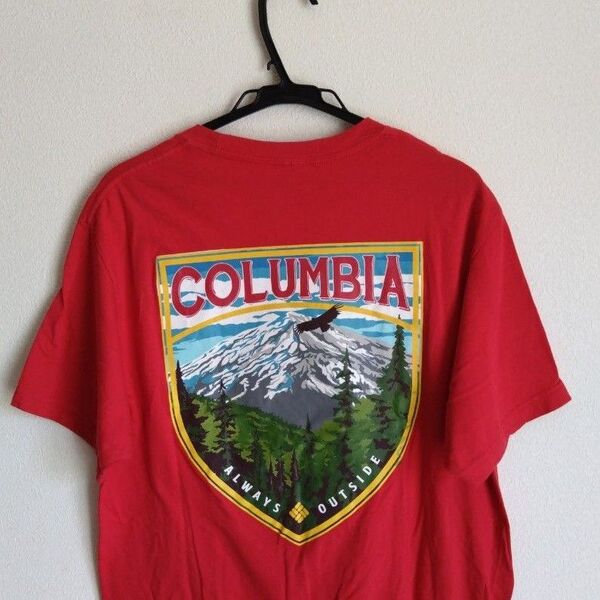 レア 90'S Columbia レッド Tシャツ BIG バックプリント men's M ヴィンテージ Mountain