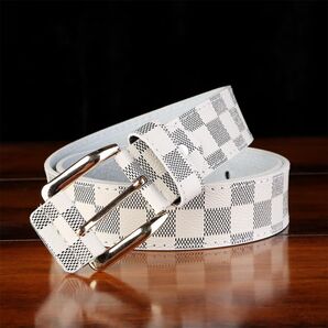 市松模様 格子柄 チェック柄 ベルト メンズ カジュアル レザー ホワイト