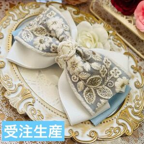 ハンドメイド インド刺繍リボン バレッタ ヘアクリップ ヘアアクセサリー 花柄 リボン 大人かわいい バッグチャーム しおり