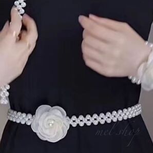 パール調ベルト 帯締め 帯留め バラ 花柄はベルト 袴 飾り紐 ウエストゴム 着物 浴衣 結婚式 結婚式 卒業式 ワンピース