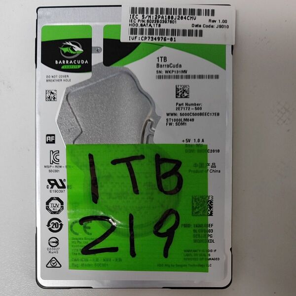 219時間 正常判定 1TB 2.5インチHDD ST1000LM048