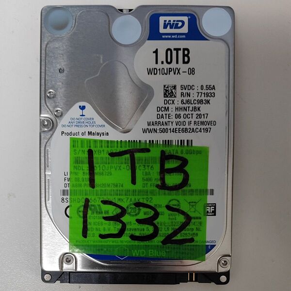 1332時間 正常判定 1TB 2.5インチHDD Western Digital