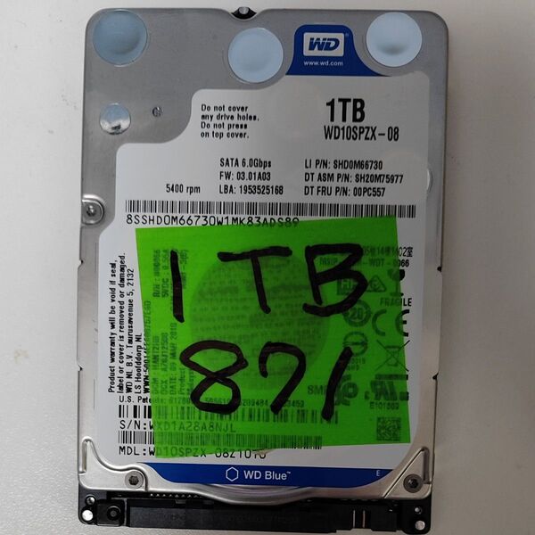 871時間 正常判定 1TB 2.5インチHDD WesternDigital