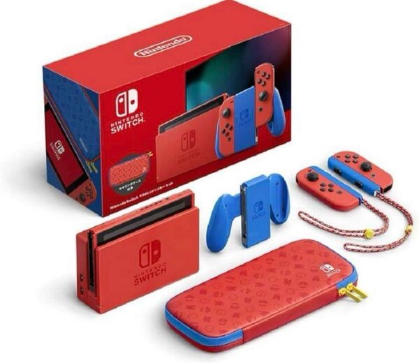 Switch本体(マリオブルー)+ 人気ソフト2本、SDカード64GBセット!!