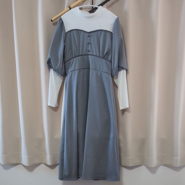 しまむら makiコラボ melume ワンピース 七分袖 グレー パフスリーブ ミモレ丈