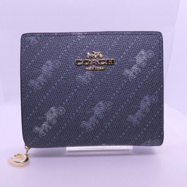 COACH コーチ スナップ折財布 C4104 デニム色 馬車ドットプリント キャンバス×レザー 新品未使用