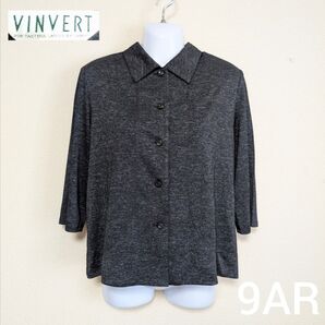 VINVERT グレー ボタン付き ジャケット 9AR 薄手 肩パッド 七分袖 ジャケット シャツ 婦人服 なで肩 50代 60代