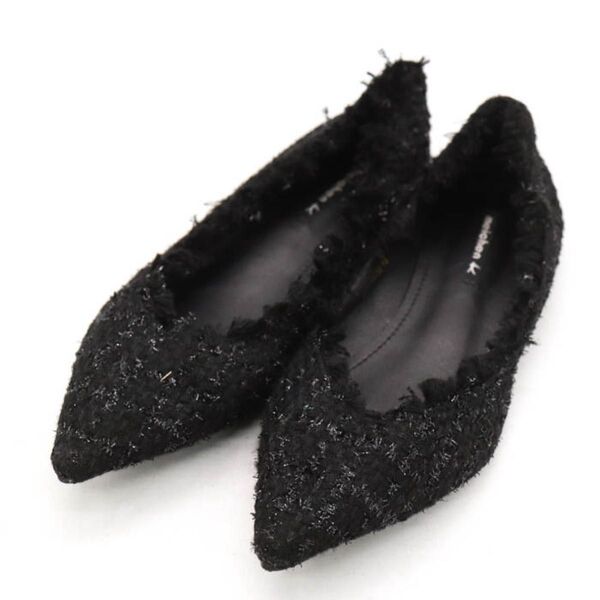 メイチェン パンプス フラットシューズ 黒 40ブラック meichen ツイード 25cm