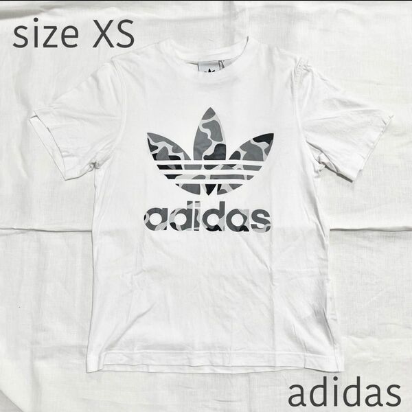 adidas メンズTシャツ ロゴTシャツ 半袖Tシャツ トレフォイル アディダス 白 ホワイト XSサイズ 迷彩柄 夏服