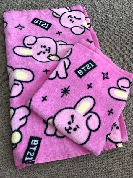 BT21 タオル 2枚セット ピンク、Cooky