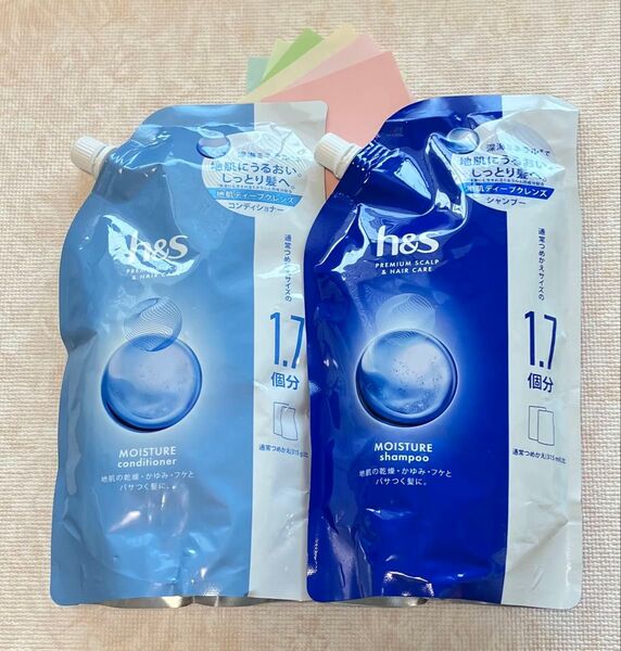h&s モイスチャー シャンプ、コンディショナー 特大サイズ エイチアンドエス550ml×2、おりがみ1枚