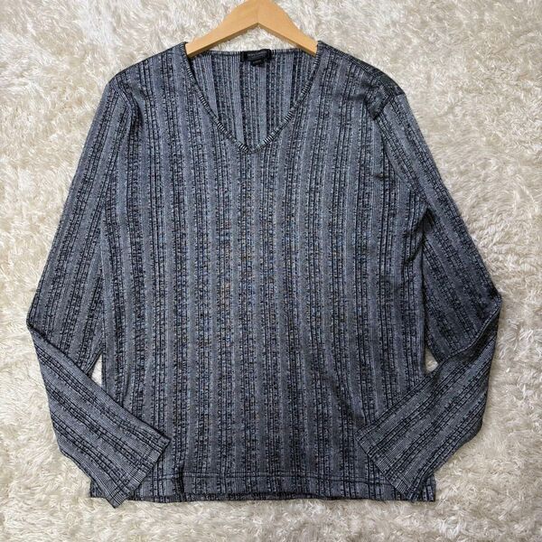 ☆メンズティノラス☆長袖カットソー Vネック マーブルグレー ストレッチ L