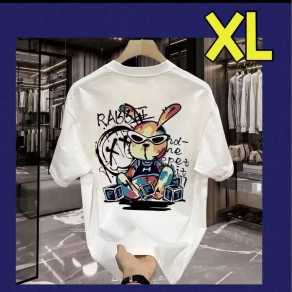 メンズ Tシャツ 半袖 夏服 トップス 男女兼用 ロゴ XL LL 2L 白 ホワイト