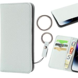 iPhone14 との互換性あり ケース 手帳型 アイスブルー